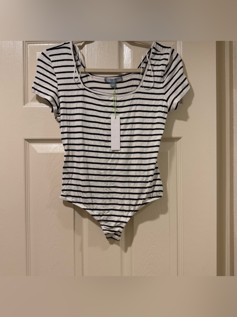 NWT Good Luck Gem Women’s Black & White Striped Bodysuit, Size L